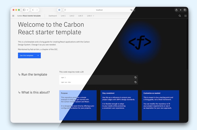 The home page of the template starter app